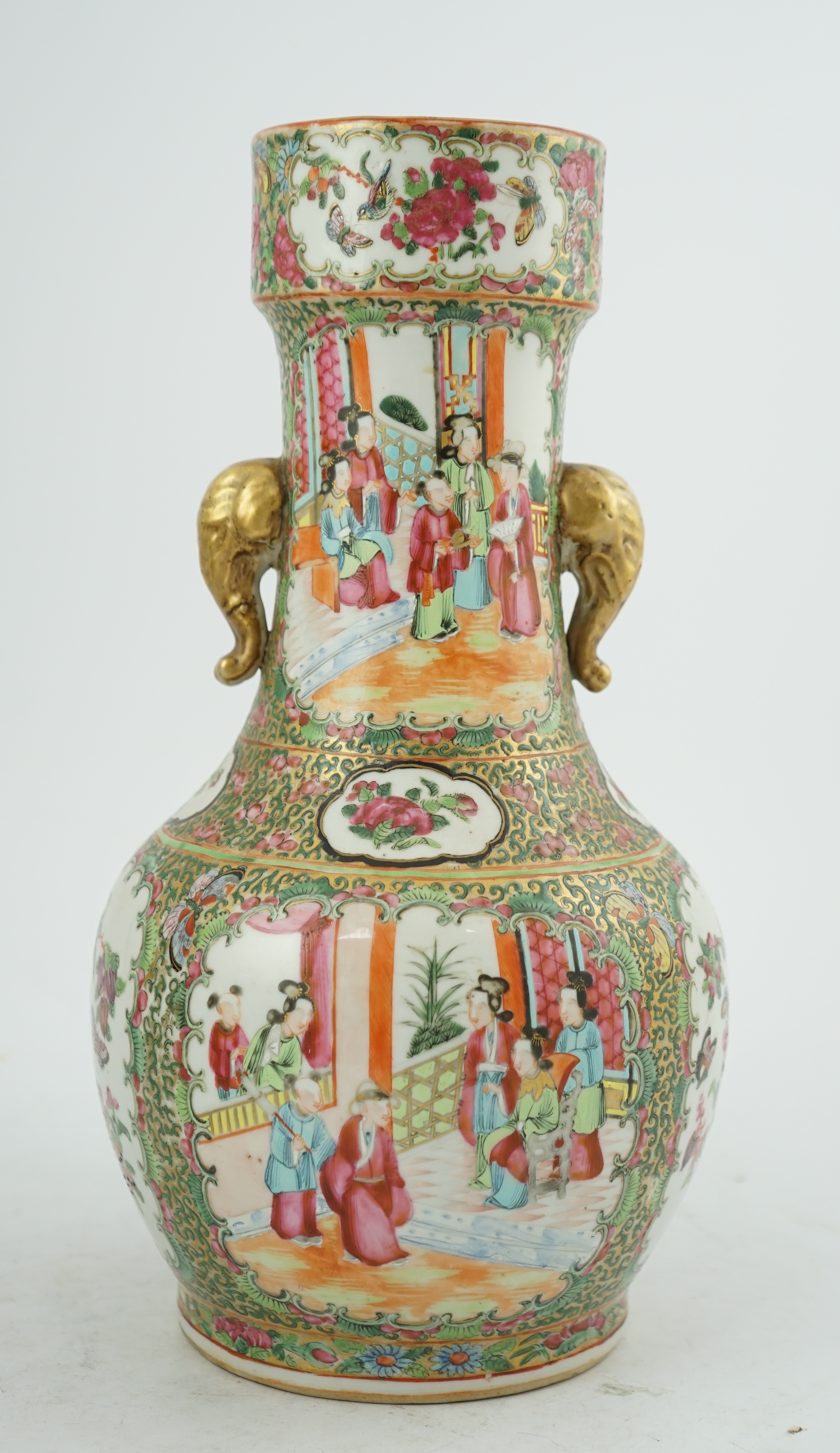 A Chinese famille rose two handled vase, mid 19th century